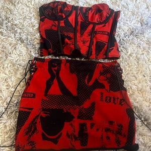 Edikted Red and Black Skirt Set